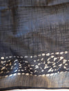 Bhagalpur Handloom Pure Linen Cotton Hand-Dyed Batik Pattern Saree-Green & Black