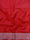 Banarasee Handwoven Semi-Chiffon Saree With Floral Zari Design-Green & Red