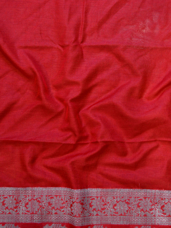 Banarasee Handwoven Semi-Chiffon Saree With Floral Zari Design-Green & Red