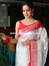 Banarasee Handwoven Semi-Chiffon Saree With Floral Zari Design-White & Red