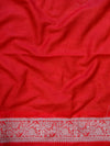 Banarasee Handwoven Semi-Chiffon Saree With Floral Zari Design-White & Red