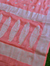 Banarasee Pure Chiffon Saree With Silver Zari Buti-Coral