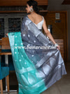 Banarasee Handwoven Semi-Chiffon Saree With Silver Zari & Dual Color-Grey & Green