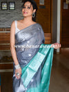 Banarasee Handwoven Semi-Chiffon Saree With Silver Zari & Dual Color-Grey & Green