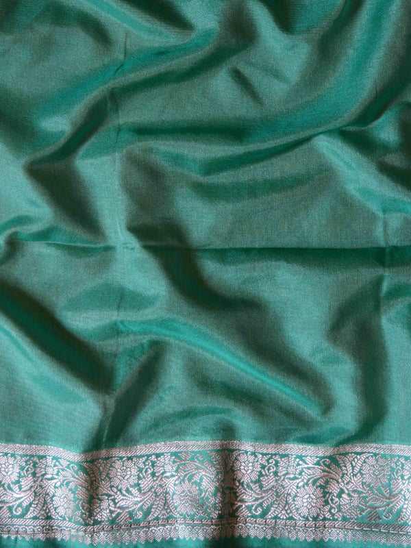 Banarasee Handwoven Semi-Chiffon Saree With Silver Zari & Dual Color-Grey & Green