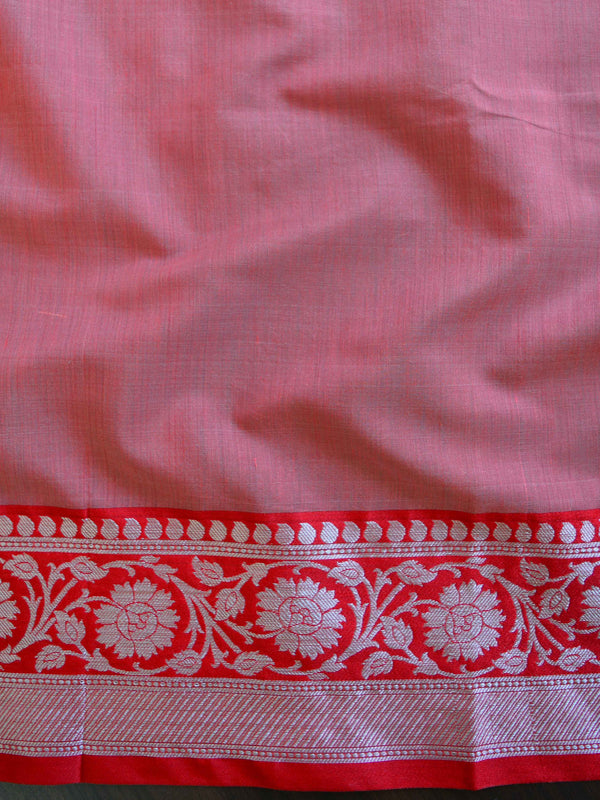 Banarasee Handwoven Cotton Silk Saree With Silver Zari Border-White