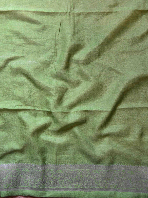 Banarasee Handwoven Semi-Chiffon Saree With Silver Zari-Olive Green