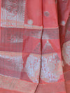 Banarasee Handwoven Semi-Chiffon Saree With Silver Zari Buta & Border-Peach