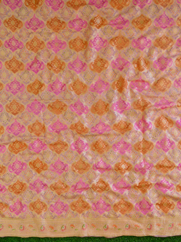 Banarasee Khaddi Chiffon Silk Kadiyal Weaving Salwar Kameez Dupatta Set-Pink & Peach