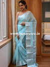 Banarasee Handwoven Semi-Chiffon Saree With Silver Zari Buta & Border-Sea Green