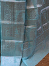 Banarasee Handwoven Semi-Chiffon Saree With Silver Zari Buta & Border-Sea Green