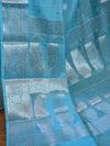 Banarasee Handwoven Semi-Chiffon Saree With Silver Zari Buta & Border-Sky Blue