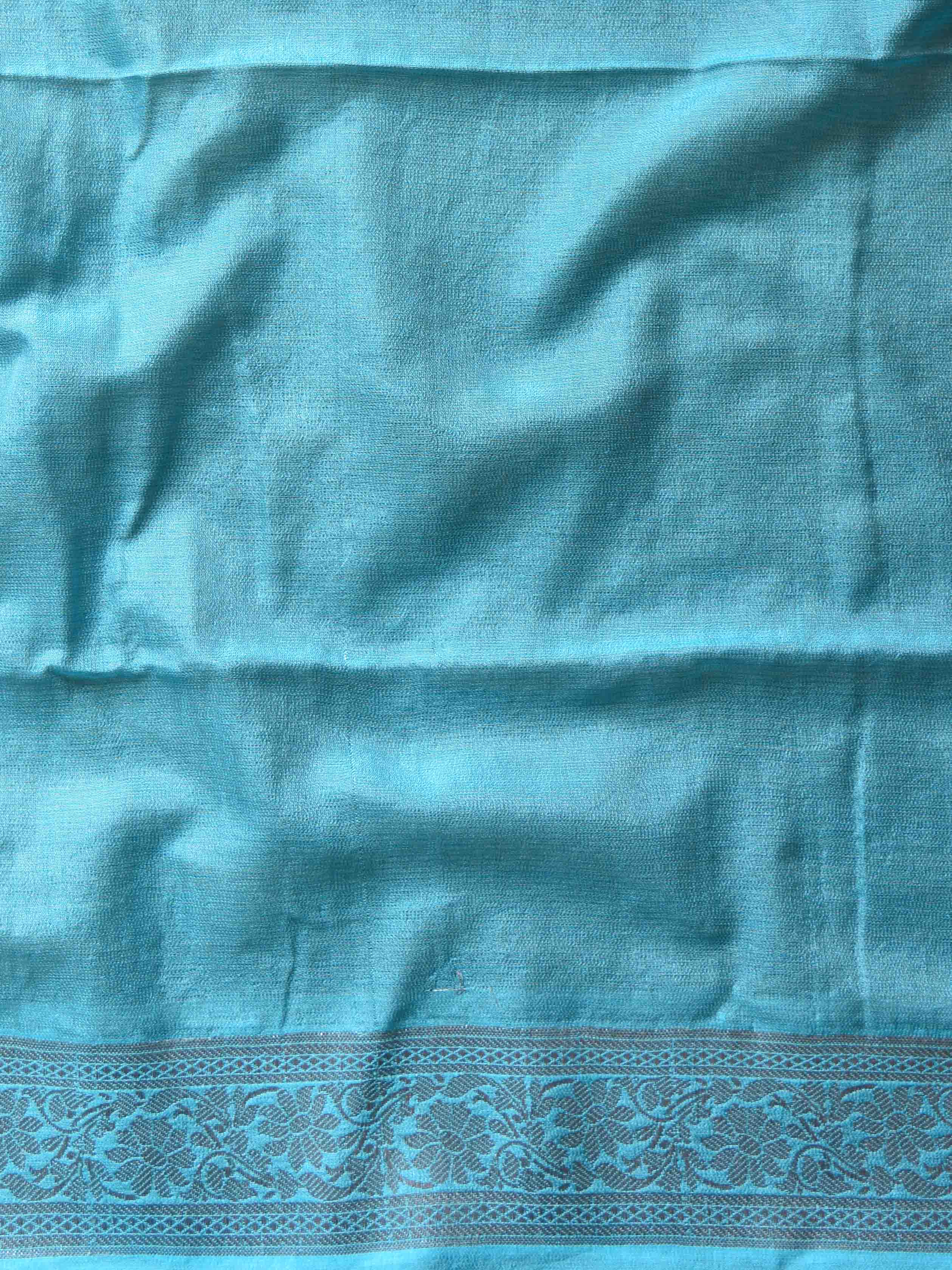 Banarasee Handwoven Semi-Chiffon Saree With Silver Zari Buta & Border-Sky Blue