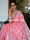 Banarasee Handwoven Semi-Chiffon Saree With Silver Zari & Meena Jaal-Peach