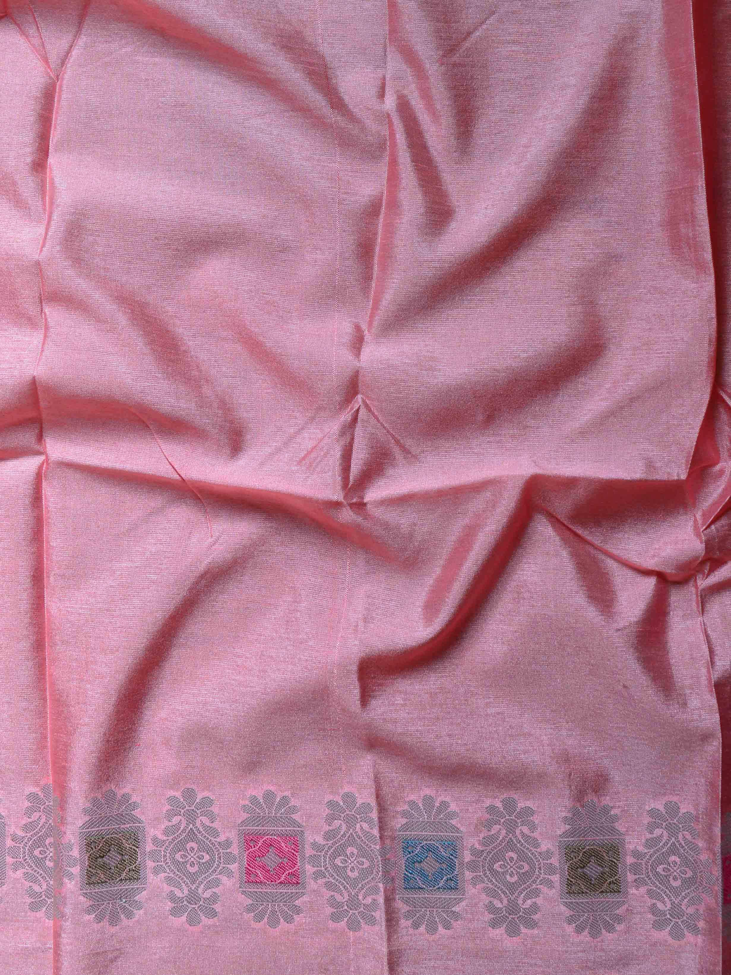 Banarasee Handwoven Semi-Chiffon Saree With Silver Zari & Meena Jaal-Peach