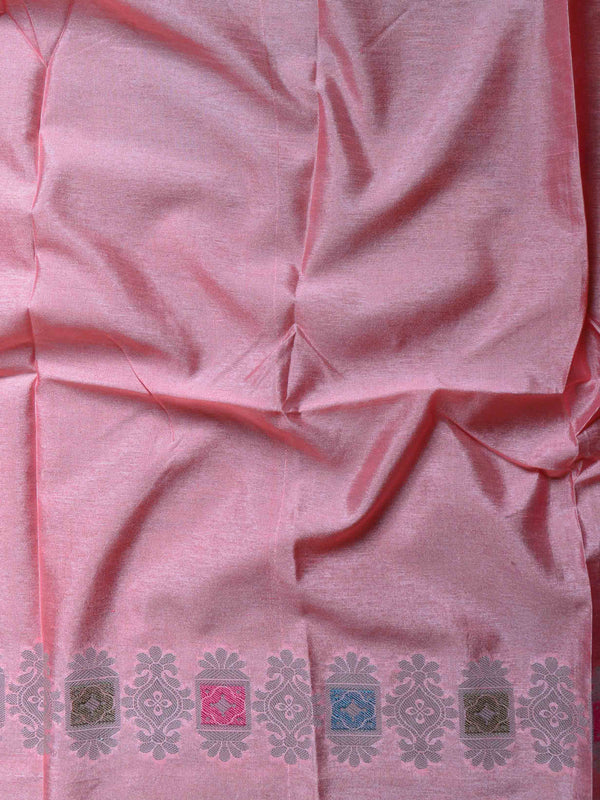 Banarasee Handwoven Semi-Chiffon Saree With Silver Zari & Meena Jaal-Peach