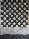 Banarasee Cotton Silk Saree With  Silver Zari Buta & Border-Black