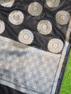 Banarasee Cotton Silk Saree With  Silver Zari Buta & Border-Black