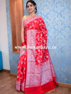 Banarasee Handwoven Semi-Chiffon Saree With Silver Zari Jaal-Red