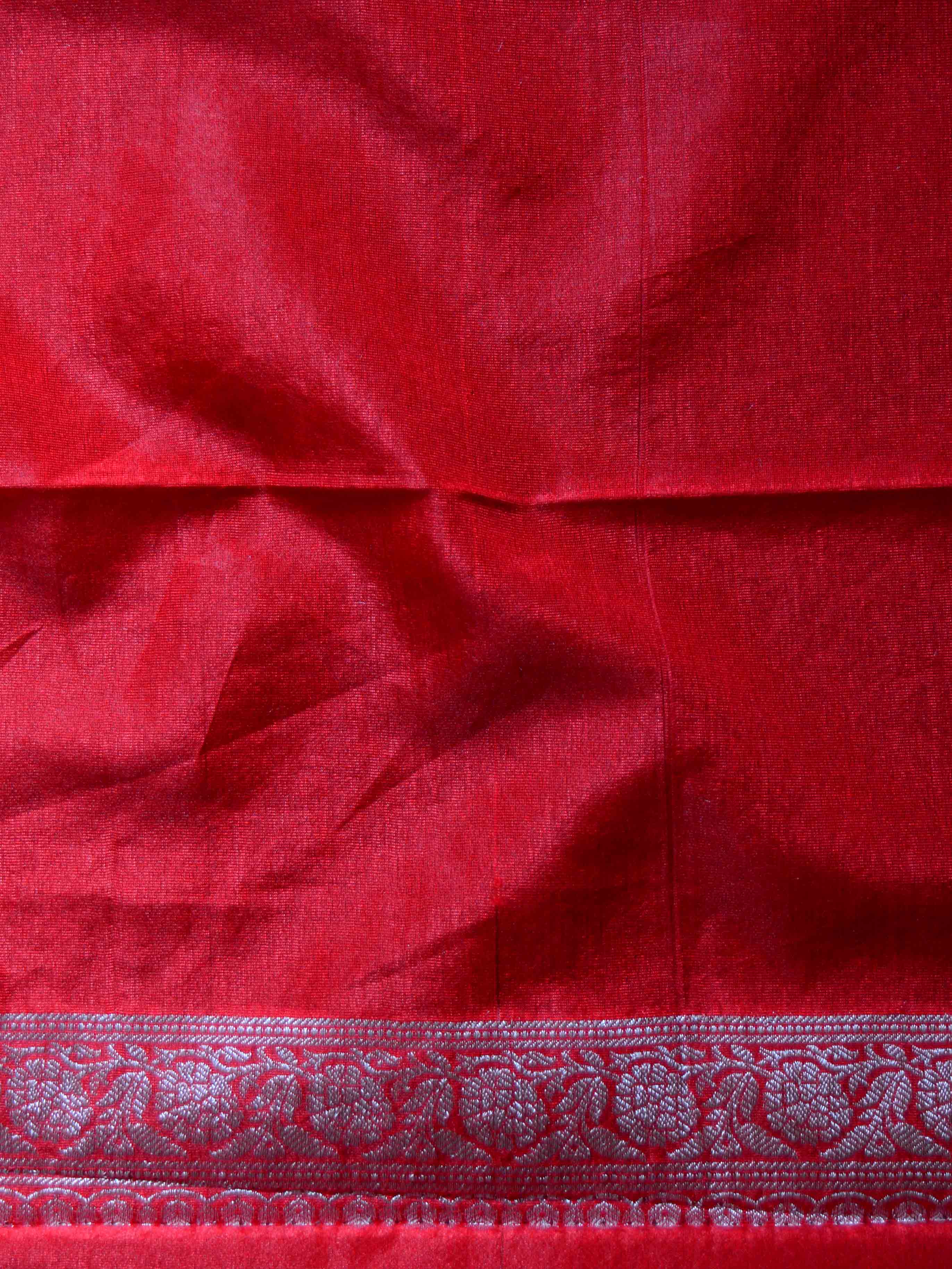 Banarasee Handwoven Semi-Chiffon Saree With Silver Zari Jaal-Red