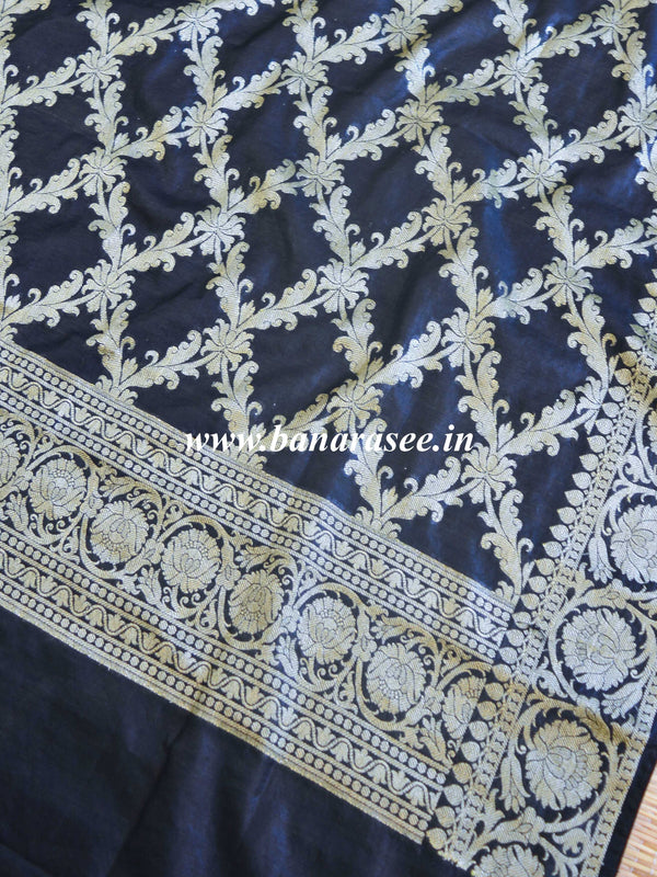 Banarasee Salwar Kameez Glossy Cotton Silk Zari Woven Fabric-Black