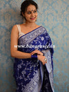 Banarasee Handwoven Semi-Chiffon Saree With Silver Zari Jaal-Blue