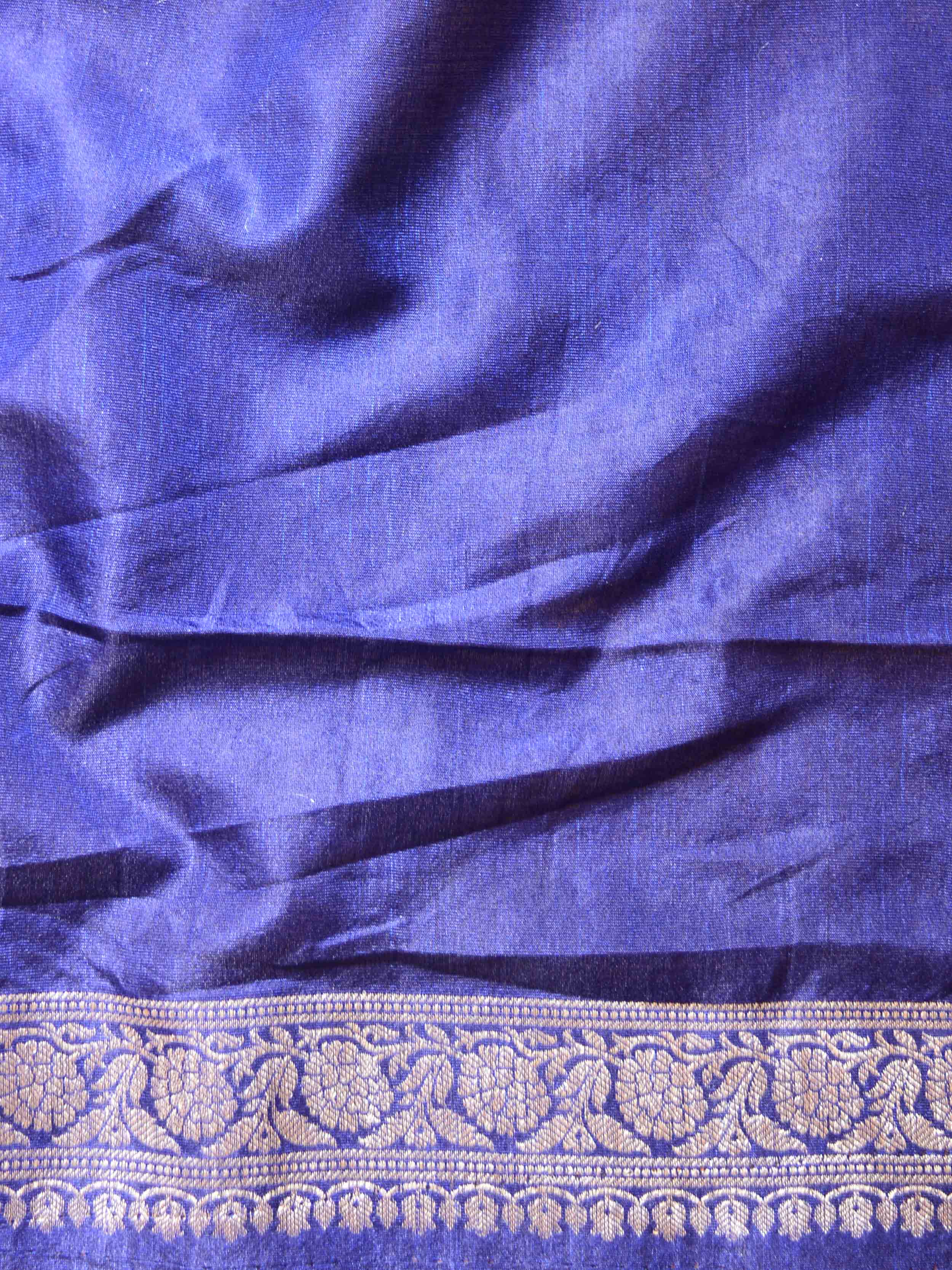 Banarasee Handwoven Semi-Chiffon Saree With Silver Zari Jaal-Blue