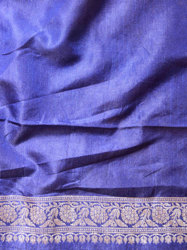 Banarasee Handwoven Semi-Chiffon Saree With Silver Zari Jaal-Blue