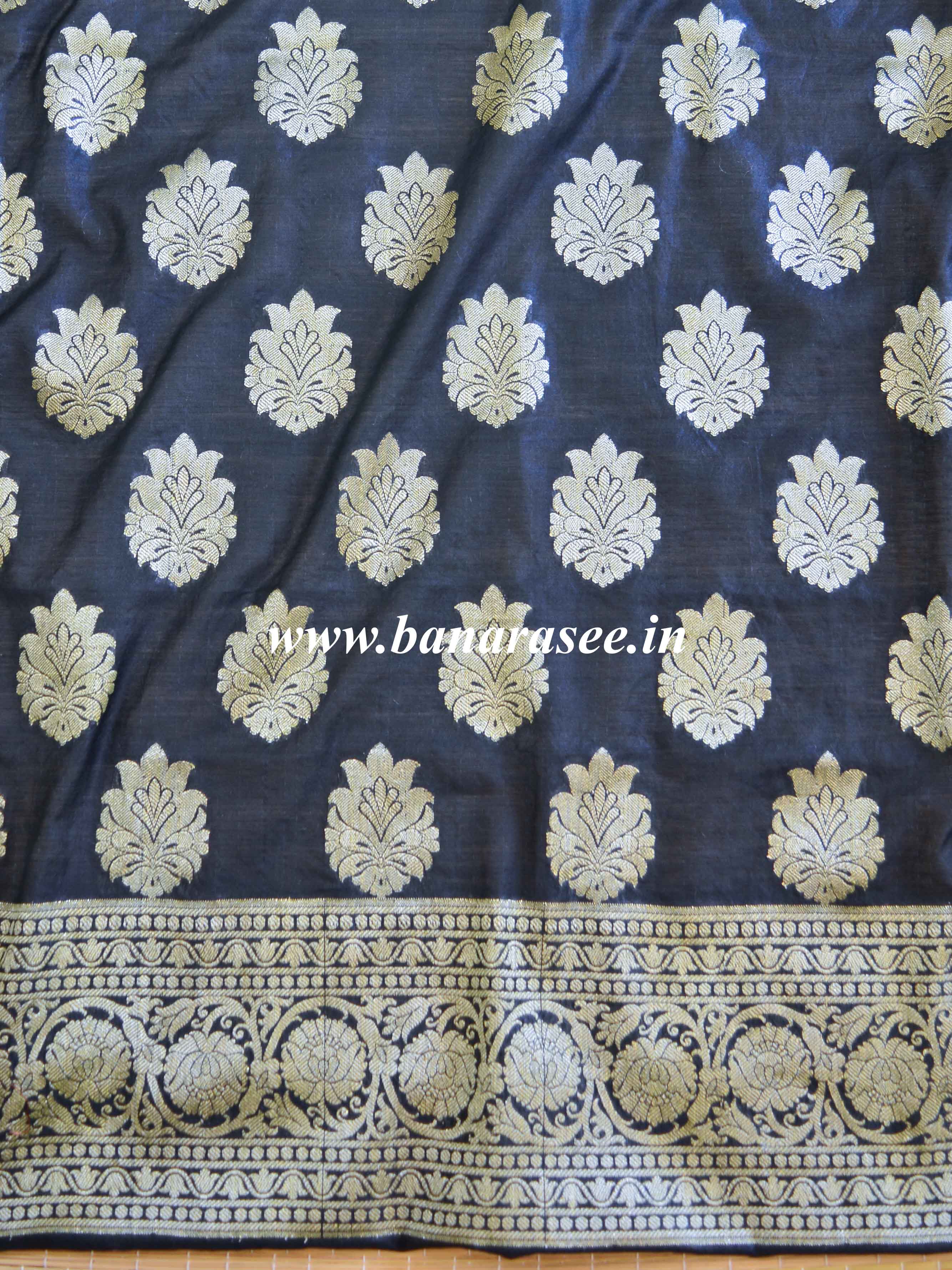 Banarasee Salwar Kameez Glossy Cotton Silk Zari Woven Fabric-Black