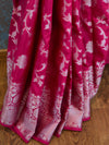 Banarasee Handwoven Semi-Chiffon Saree With Silver Zari Jaal-Pink
