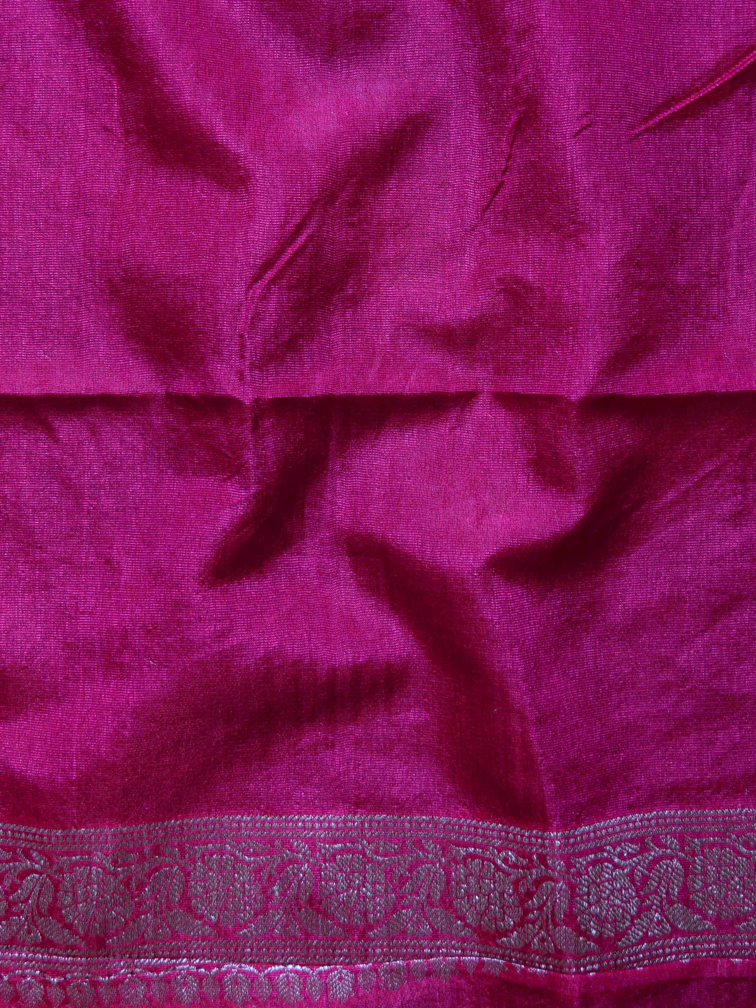 Banarasee Handwoven Semi-Chiffon Saree With Silver Zari Jaal-Pink