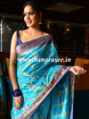 Banarasee Handwoven Semi-Chiffon Saree With Silver Zari & Meena Jaal-Blue