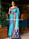 Banarasee Handwoven Semi-Chiffon Saree With Silver Zari & Meena Jaal-Blue