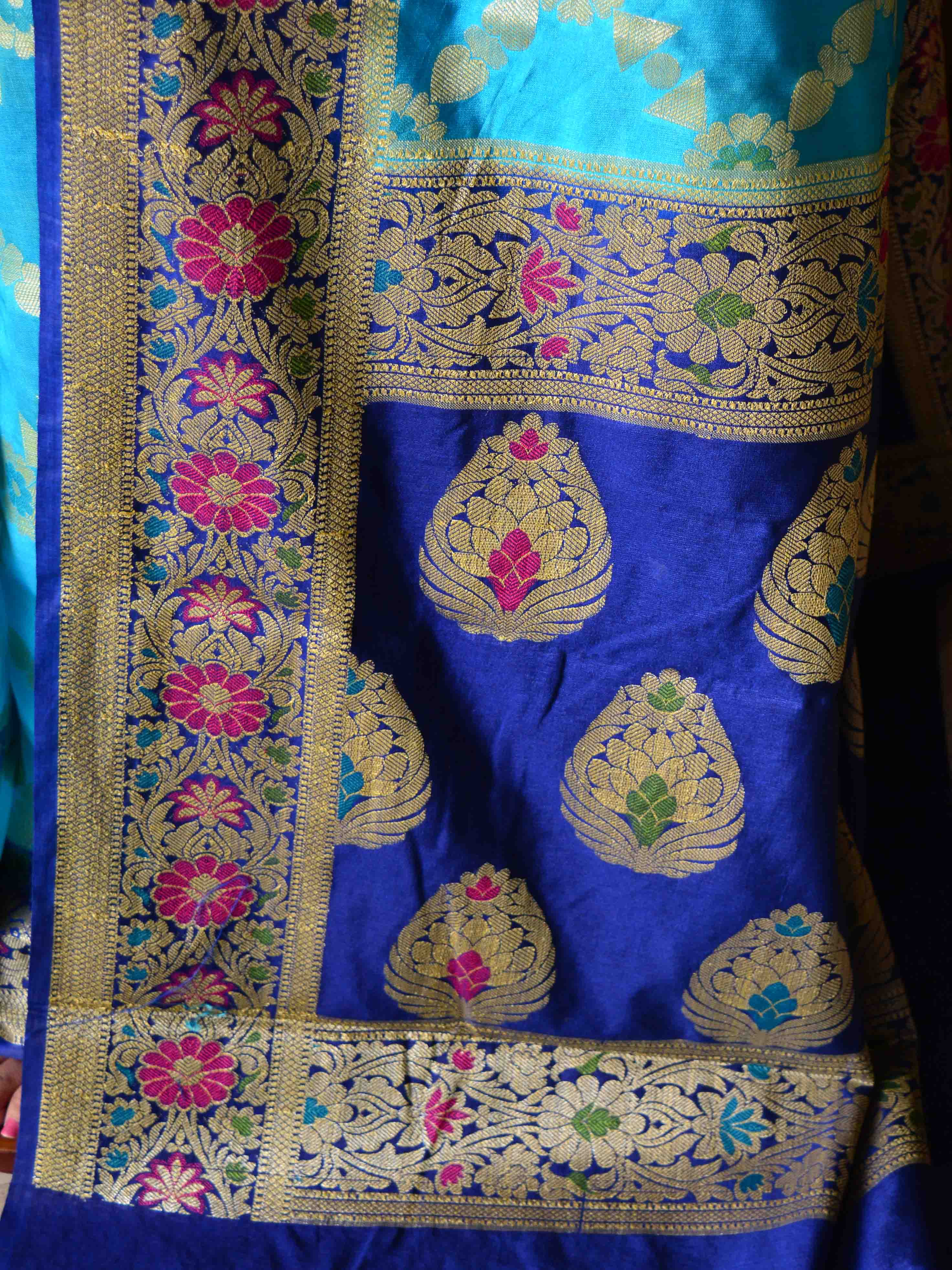 Banarasee Handwoven Semi-Chiffon Saree With Silver Zari & Meena Jaal-Blue