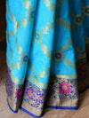 Banarasee Handwoven Semi-Chiffon Saree With Silver Zari & Meena Jaal-Blue