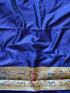 Banarasee Handwoven Semi-Chiffon Saree With Silver Zari & Meena Jaal-Blue