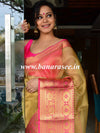 Banarasee Handwoven Broad Contrast Border Tissue Saree-Gold & Pink