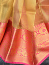 Banarasee Handwoven Broad Contrast Border Tissue Saree-Gold & Pink