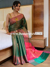 Banarasee Handwoven Semi Silk Saree With Tanchoi & Zari Border Design-Green