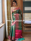 Banarasee Handwoven Semi Silk Saree With Tanchoi & Zari Border Design-Green