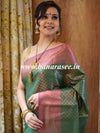 Banarasee Handwoven Semi Silk Saree With Tanchoi & Zari Border Design-Green