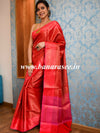 Banarasee Handwoven Semi Silk Saree With Tanchoi & Zari Border Design-Red