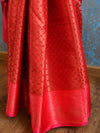 Banarasee Handwoven Semi Silk Saree With Tanchoi & Zari Border Design-Red