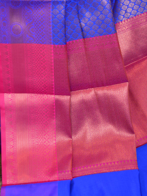 Banarasee Handwoven Semi Silk Saree With Tanchoi & Zari Border Design-Blue