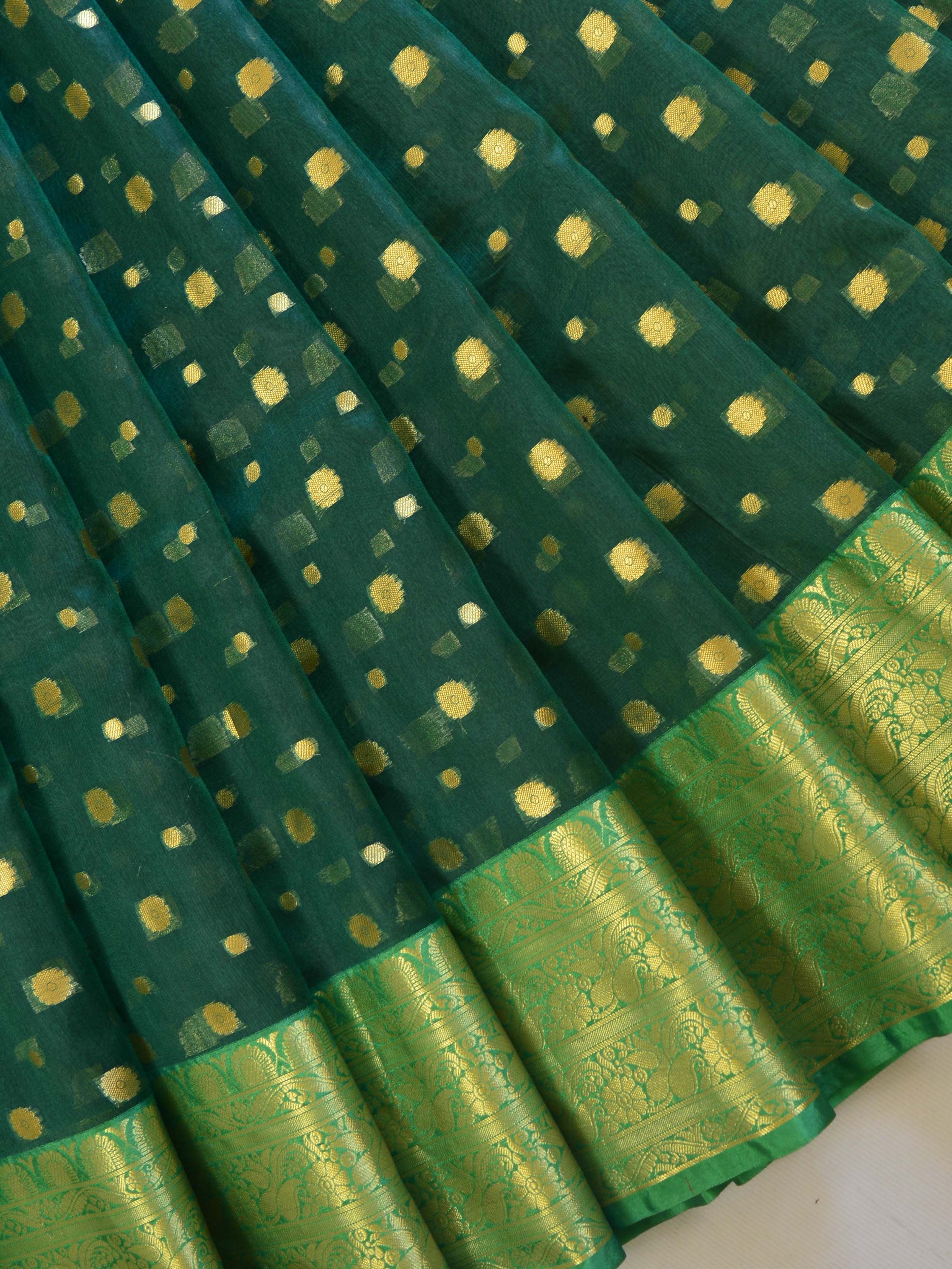 Banarasee Organza Mix Saree With Buti Design & Zari Border-Green