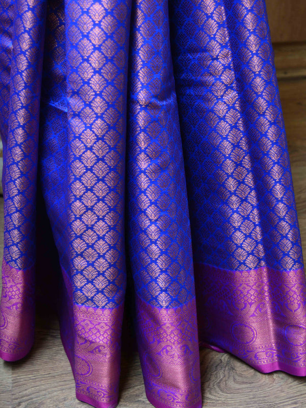 Banarasee Handwoven Semi Silk Saree With Tanchoi & Zari Border Design-Blue
