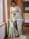 Banarasee Organza Mix Saree With Silver Zari Leaf Buta-Sea Green