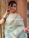 Banarasee Organza Mix Saree With Silver Zari Leaf Buta-Sea Green