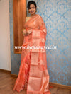 Banarasee Organza Mix Saree With Silver Zari Leaf Buta-Peach