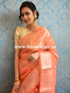 Banarasee Organza Mix Saree With Silver Zari Leaf Buta-Peach